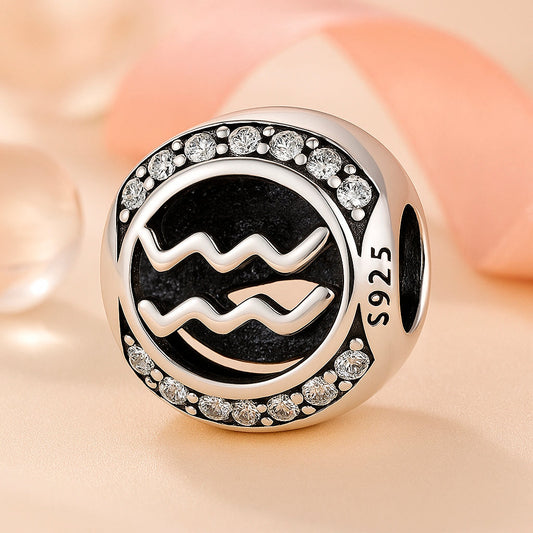 Bracelet / charm made of 925 sterling silver, with zodiac motif, ball, 1.2 cm