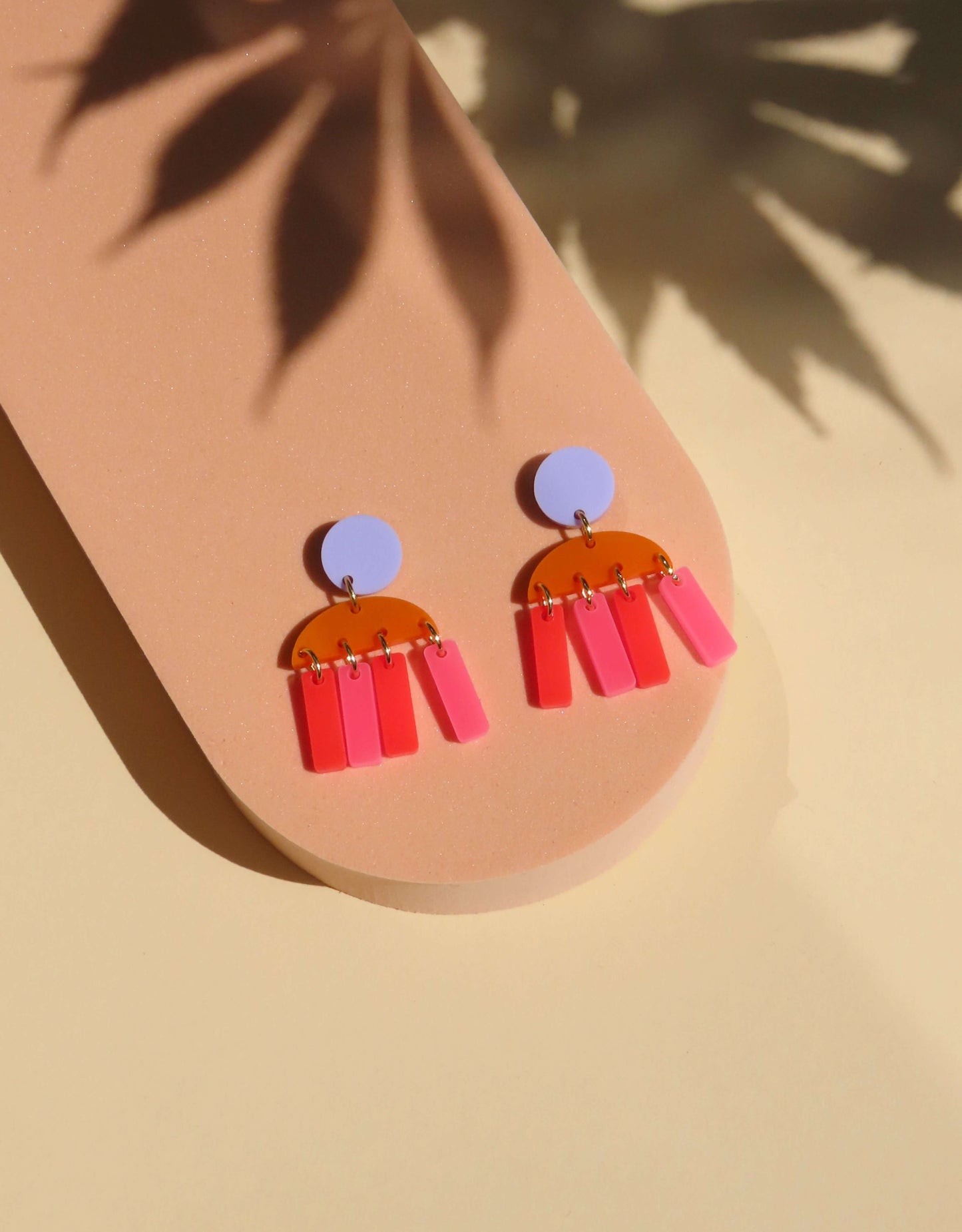 Stripes Pink Feuerrote Statement Ohrringe