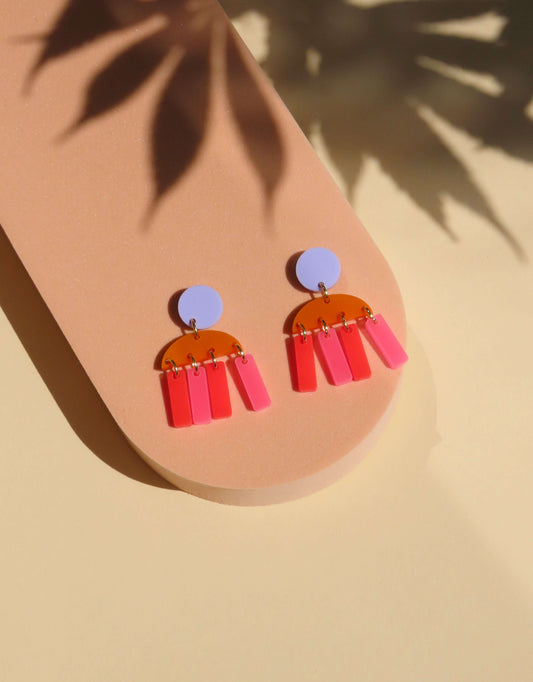 Stripes Pink Feuerrote Statement Ohrringe