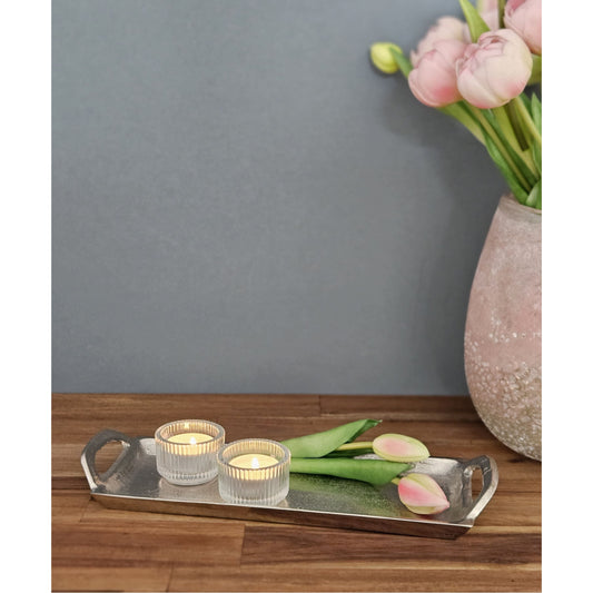 Tablett Dekotablett silber Metalltablett Metall Teller Kerzenteller 30x12 cm