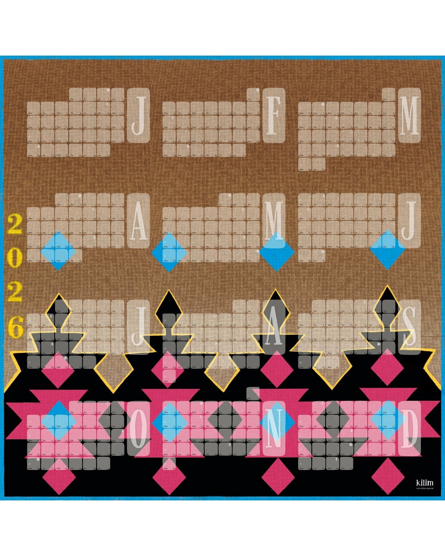 Wandkalender // Kilim Big Mountain braun pink