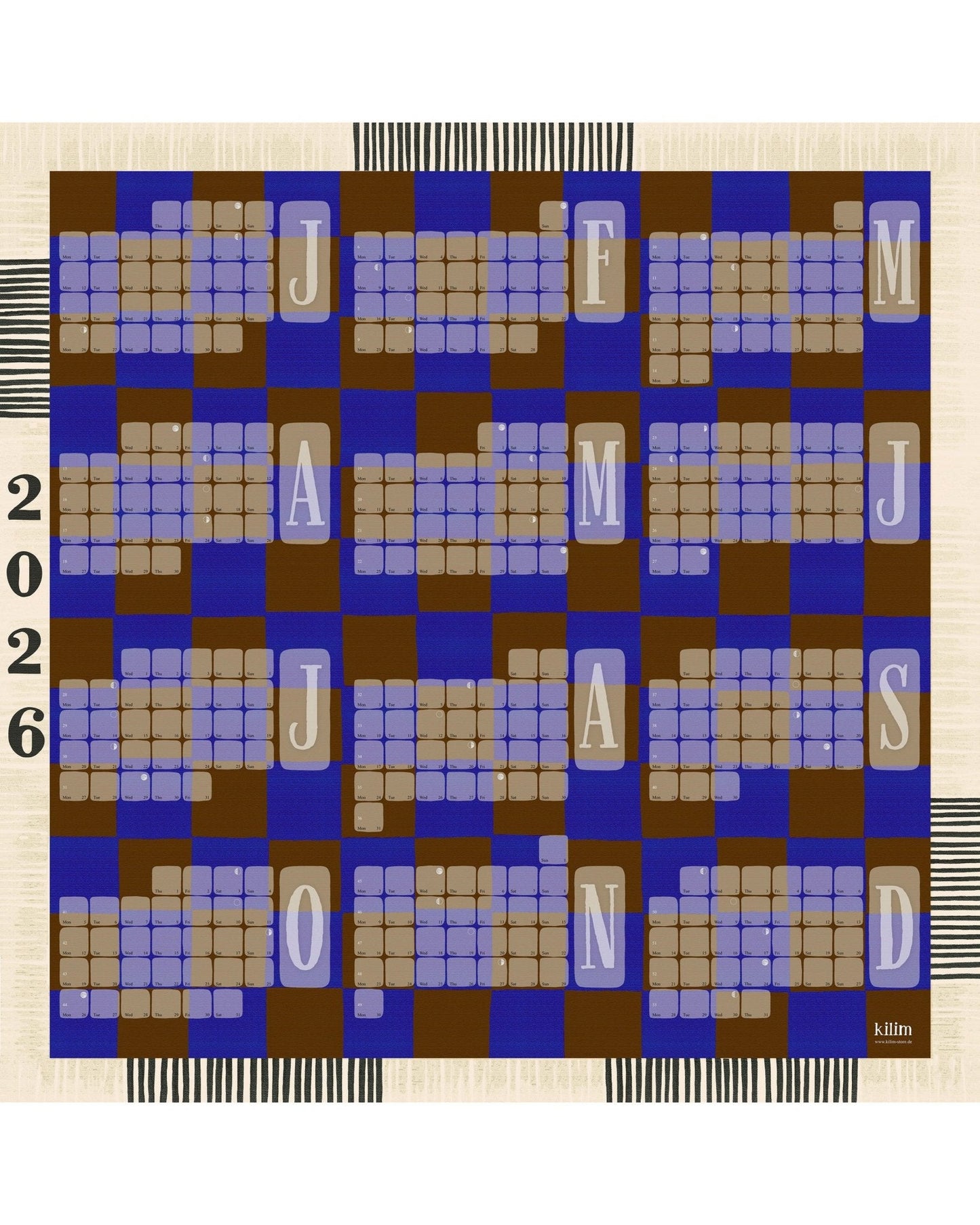 Wall calendar // Kilim check blue brown