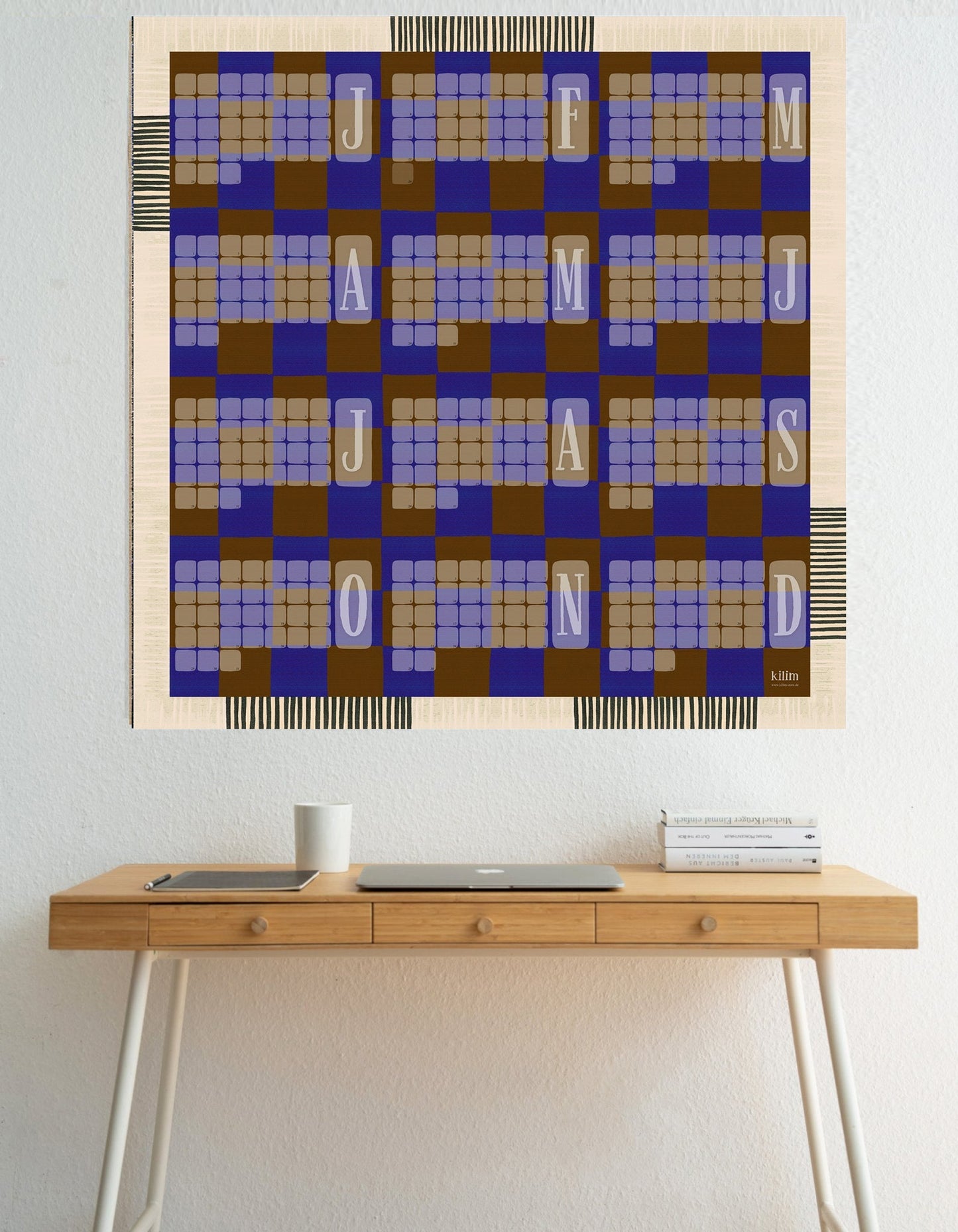 Wall calendar // Kilim check blue brown