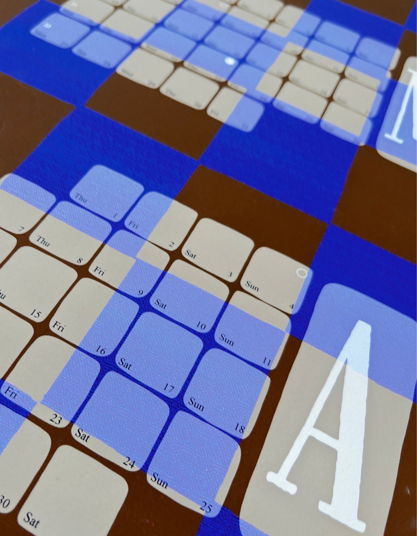 Wall calendar // Kilim check blue brown