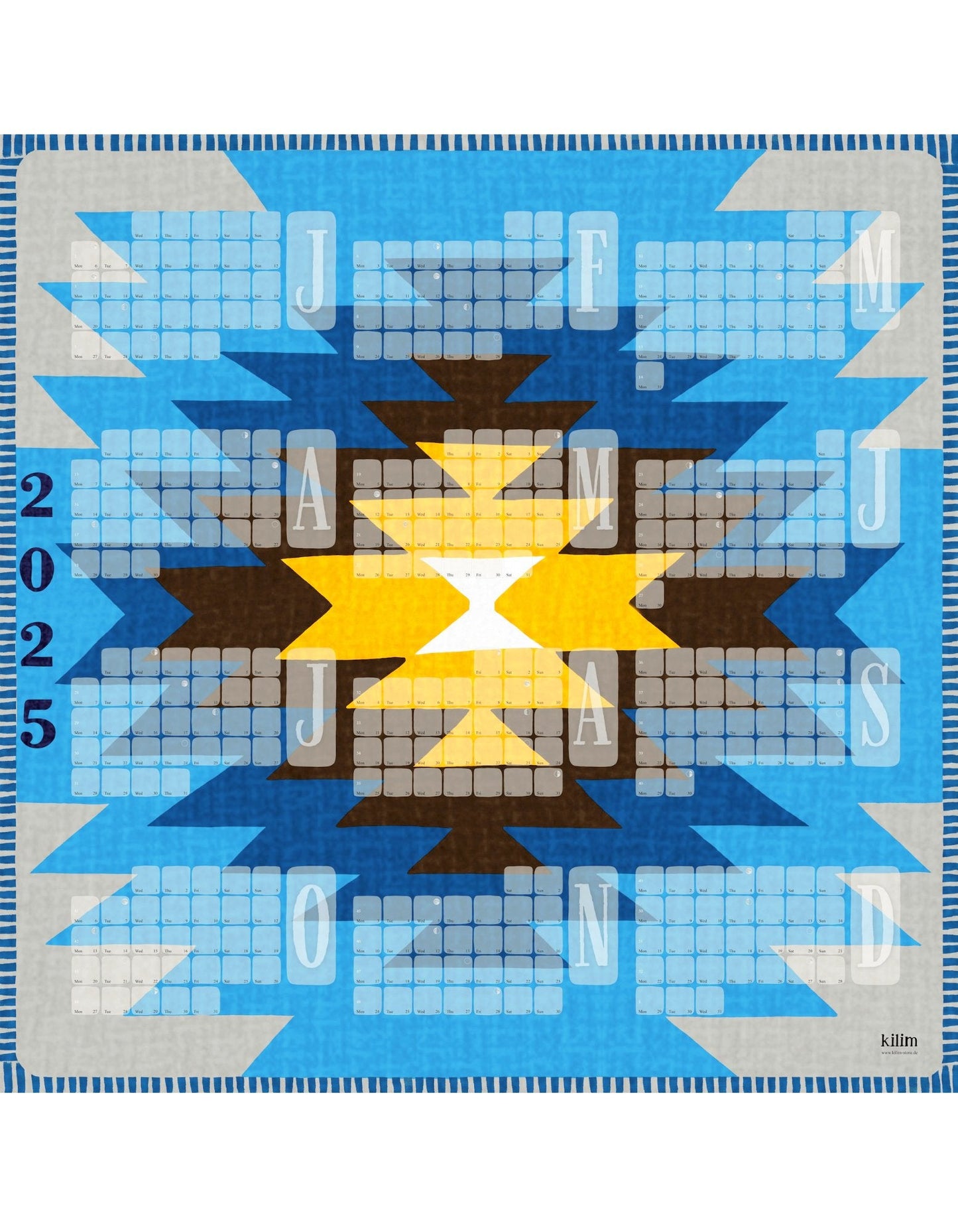 Takmarkað veggdagatal // Kilim Yamka blágrænt