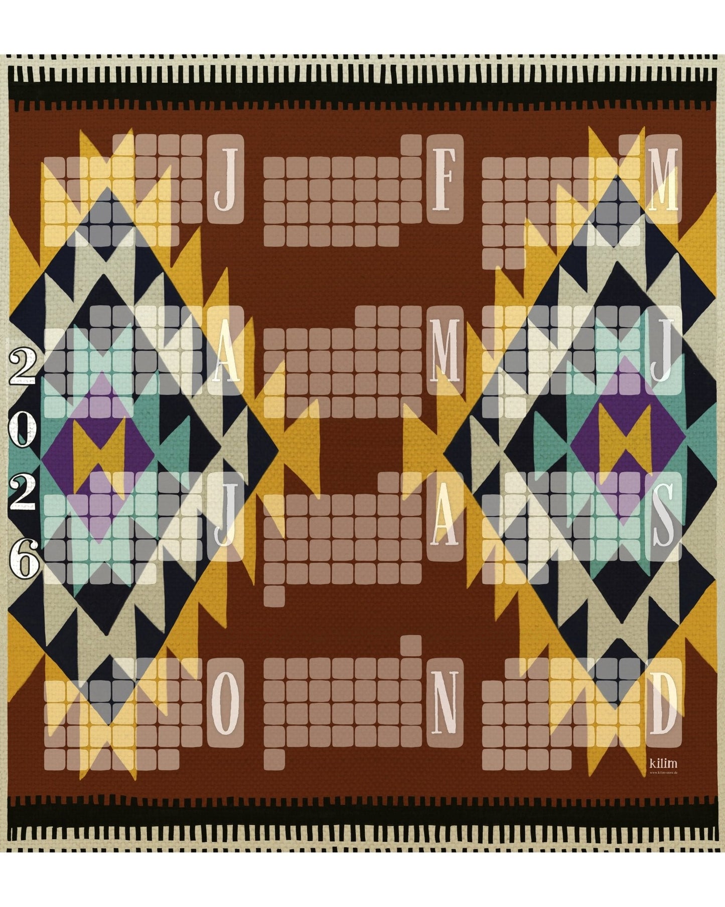 Wandkalender // Special Edition: Kilim Peacock braun