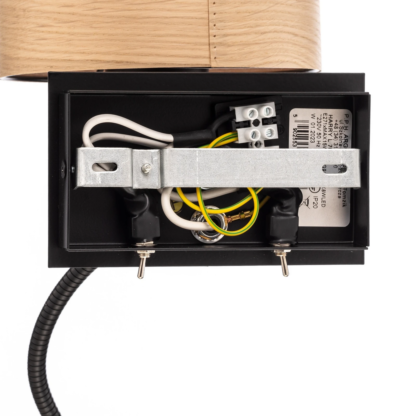 B-flokks Argon vegglampi Harry, kringlótt leslampa, svart/ljóst tré