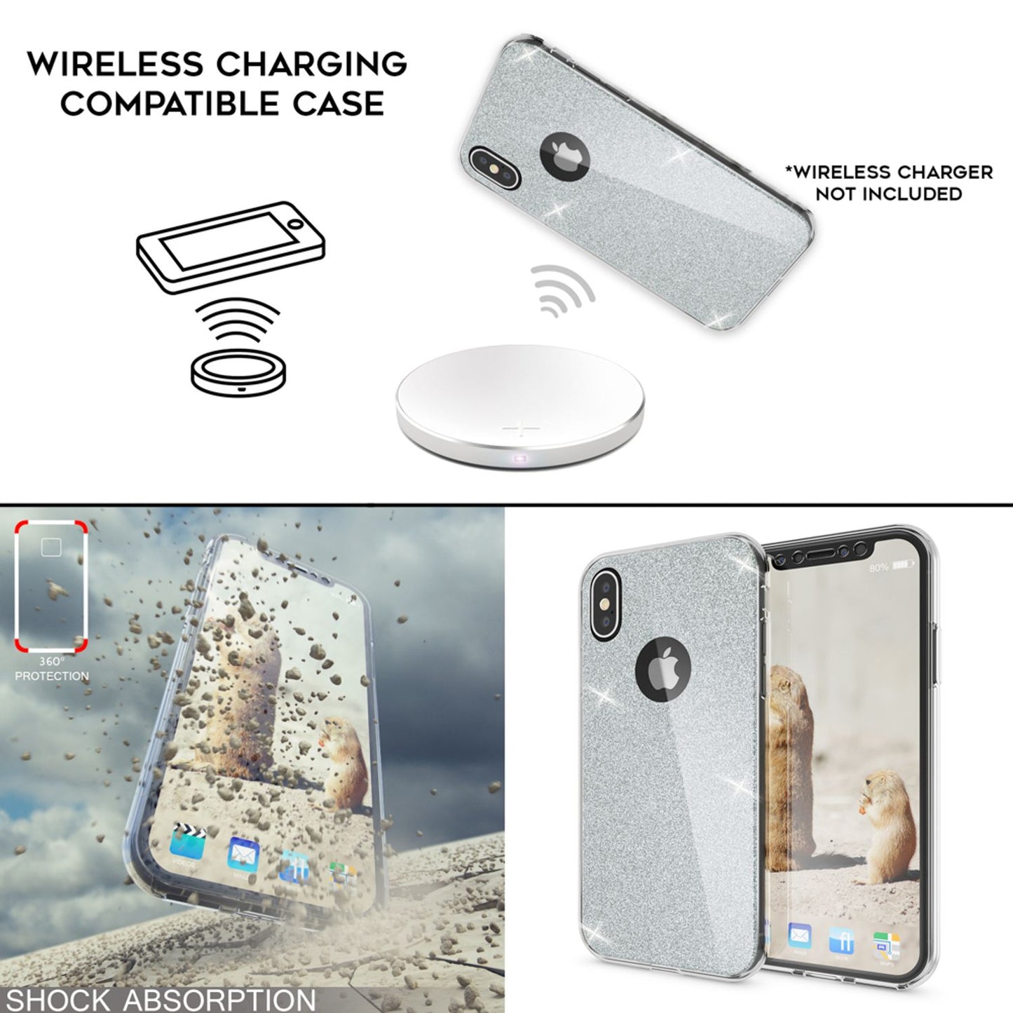 NALIA 360 Degree Case for Apple iPhone XS X Glitter Phone Cover Case Silicone Case