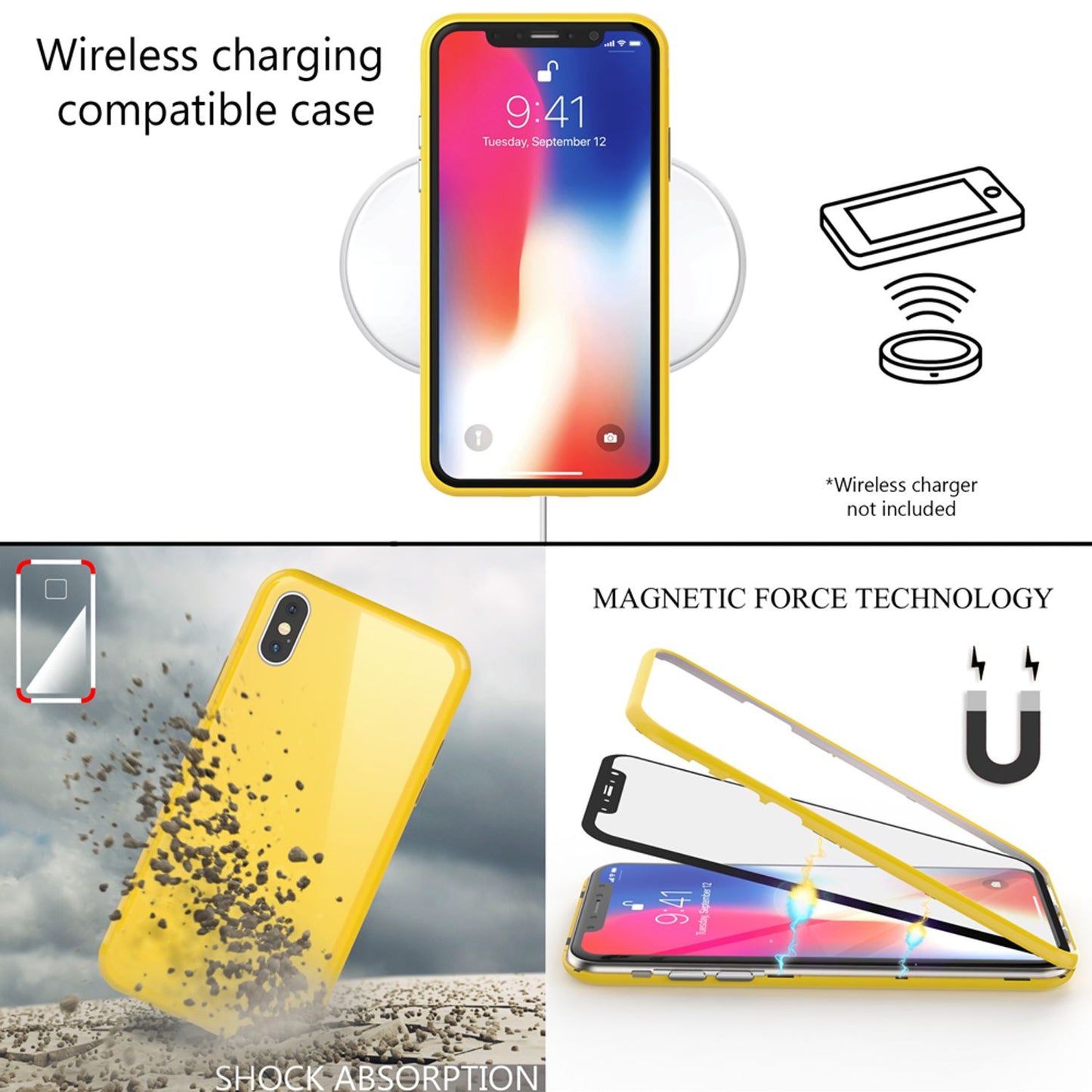 NALIA 360° segulmagnað hulstur fyrir iPhone XS Max, þunnt hart hulstur með skjávörn