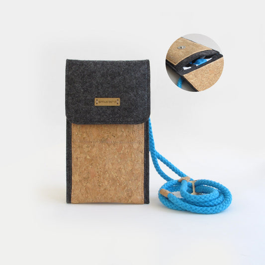 Umhängetasche für Xiaomi POCO C75 | aus Filz und Bio-Baumwolle | anthrazit - shapes | Modell KEDJA