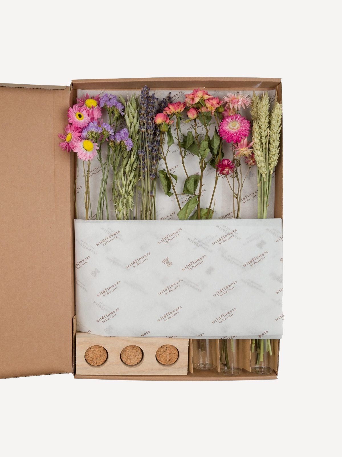 Floriëtte - Trockenblumen - Geschenkbox MIT VASEN, Rosa