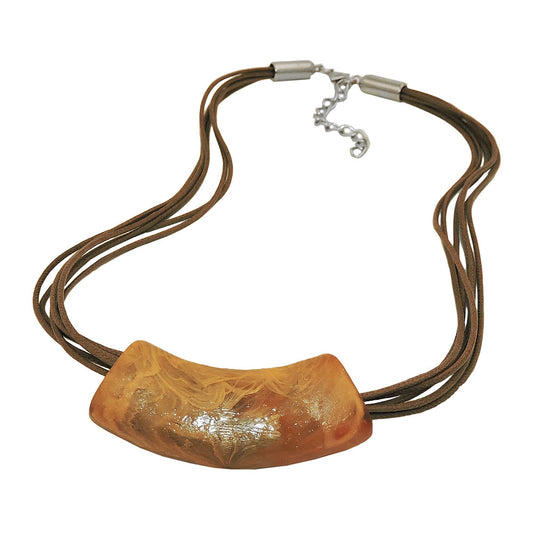 Keðja 54x19mm hengiskraut úr flötu, beygðu röri, ockra-ljósbrúnu-marmaralituðu, glansandi plasti, 45cm