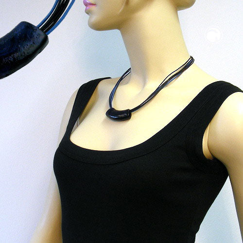 Chain 54x19mm pendant tube flat bent blue-black-marbled shiny plastic 45cm