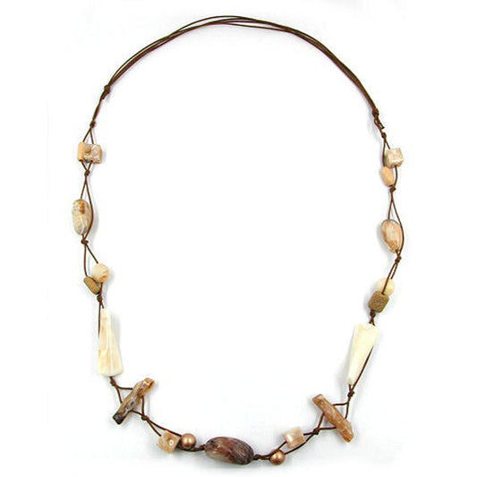 Hálsmen úr plastperlum, beige horn-marmara snúra, brún 105 cm