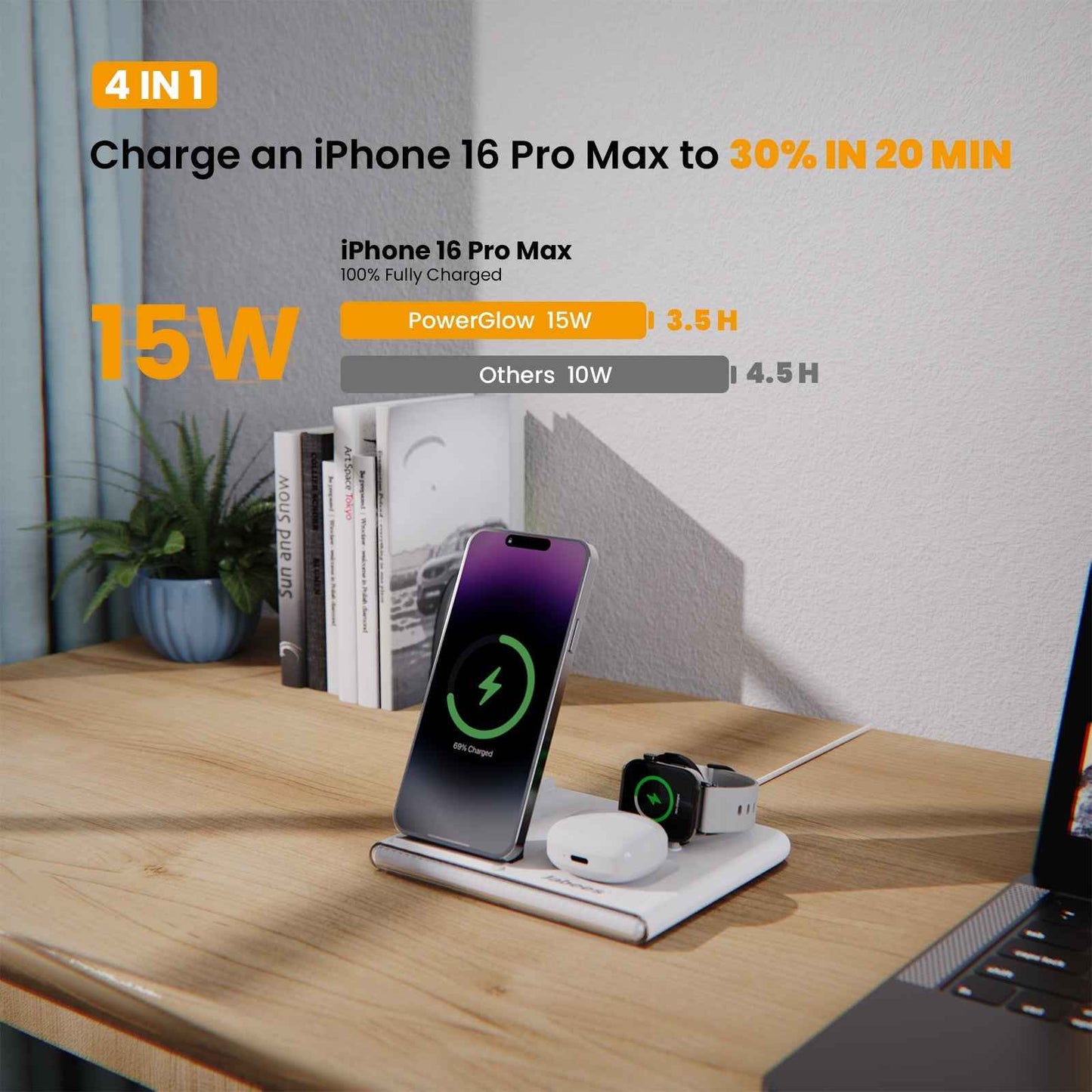 PowerNest™  4-In-1 Foldable Wireless Charging Station With LED Night Light