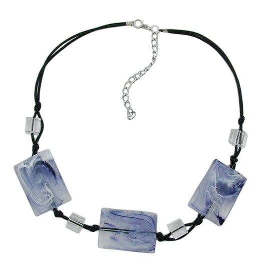 Keðja 3x 35x25mm ferkantað bylgjuð svart-hvít-grár-marmarasnúra 45cm