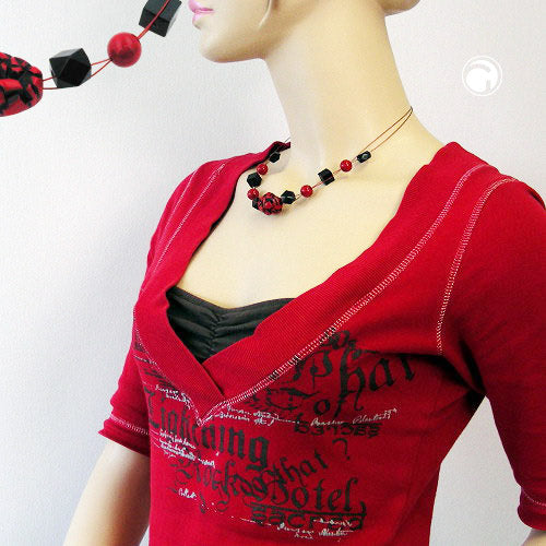 Chain wire chain pebble red-black plastic beads 45cm