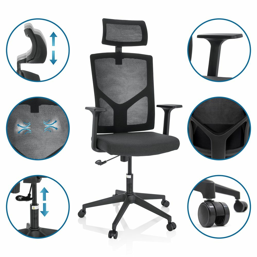 B-flokks Hjh skrifstofustóll Breton B svartur skrifborðsnet