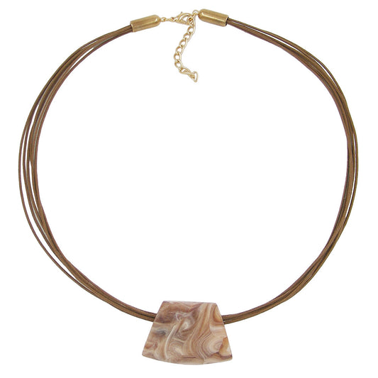 Keðja úr plastperlum, trapis, beige, marmarað, matt, brún, 45 cm