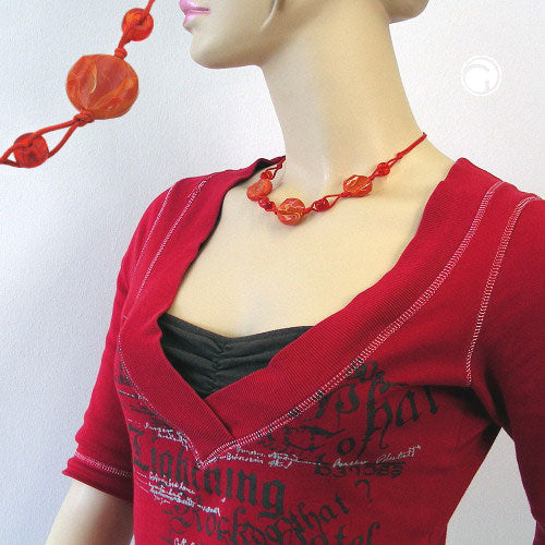 Chain 3x disc plastic light red-marbled cord red 45cm