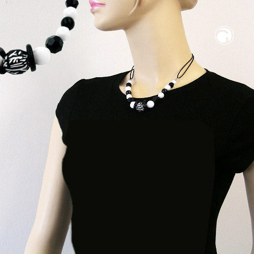Necklace plastic beads jewelry bead black-white cord black 45cm