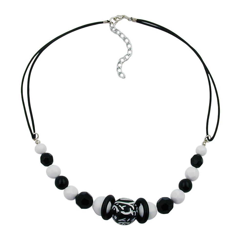 Necklace plastic beads jewelry bead black-white cord black 45cm