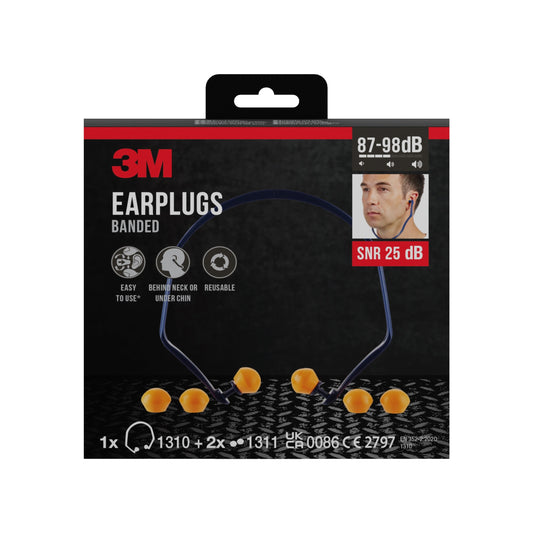 3M™ Bügelgehörschutz 1310 + 2 Paar Ersatzstöpsel, SNR-Wert 24 - 25 dB (je nach Trageposition), Orange, 1BE+2PRRP/Packung | Packung (1 Stück)