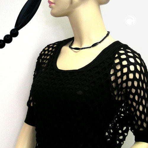 Chain 30x9mm grooved olive plastic black shiny 42cm