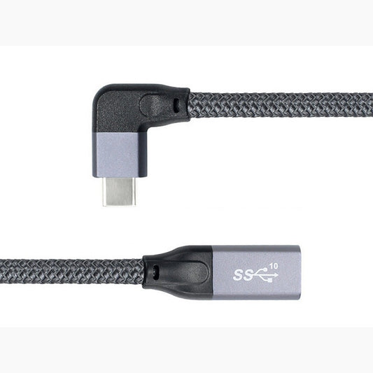 SYSTEM-S USB 3.1 Gen 2 Kabel 100cm Typ C Stecker zu Buchse geflochten Winkel Grau