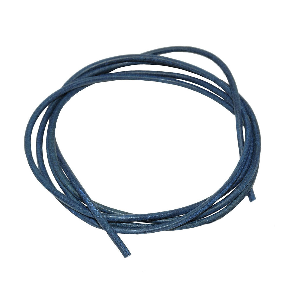 Leðursnúra úr kringlóttu nautalundi 2 mm blálituð, ca. 1 m