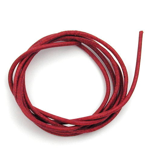 Leðursnúra úr kringlóttu nautalundi 2 mm, rauðlituð, ca. 1 m