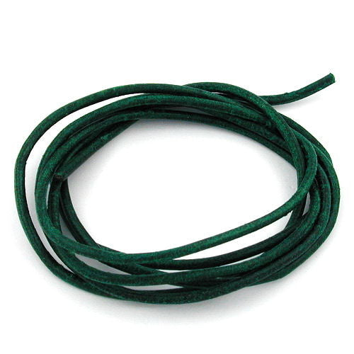 Leðursnúra úr kringlóttu nautalundi, 2 mm, lituð grenigræn, ca. 1 m