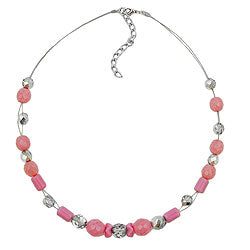 Kette Drahtkette mit Glasperlen Facettenkugel rosa und kristall silber-verspiegelt 42cm
