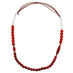 Kette Materialmix Perlen Kunststoff rot-schwarz Kordel rot Kette 95cm