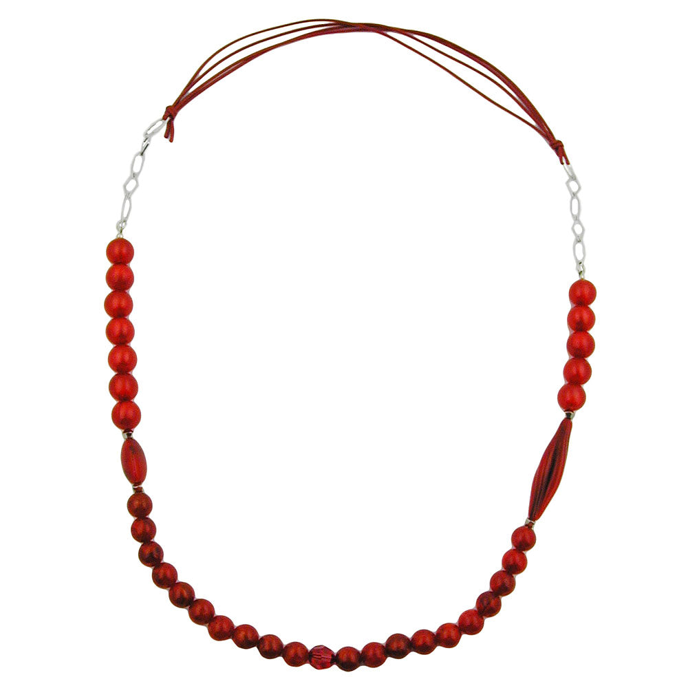 Kette Materialmix Perlen Kunststoff rot-schwarz Kordel rot Kette 95cm