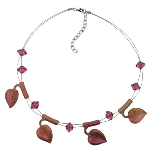 Chain wire chain 4x leaves purple AB plastic beads 44cm