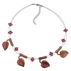 Chain wire chain 4x leaves purple AB plastic beads 44cm
