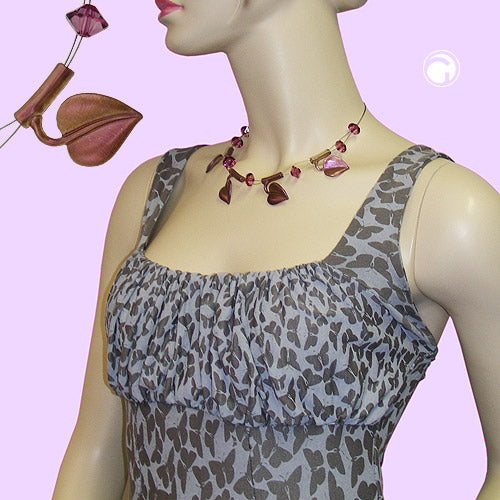 Chain wire chain 4x leaves purple AB plastic beads 44cm