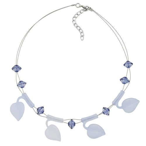 Chain wire chain 4x leaves light blue matt plastic beads 44cm