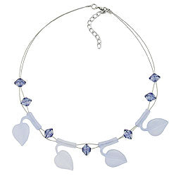 Chain wire chain 4x leaves light blue matt plastic beads 44cm