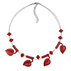 Chain wire chain 4x leaves red glitter plastic beads 44cm