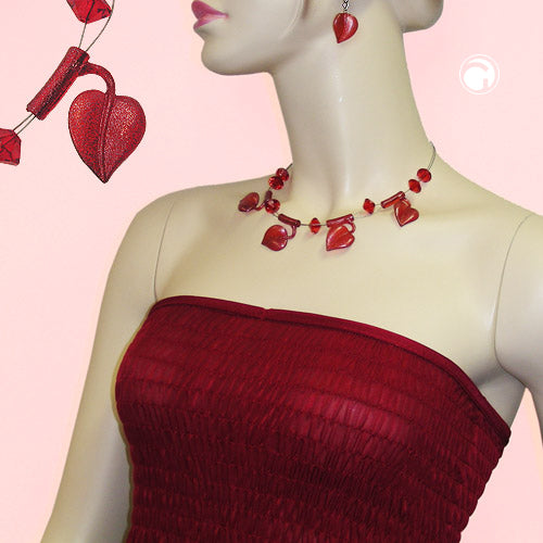 Chain wire chain 4x leaves red glitter plastic beads 44cm