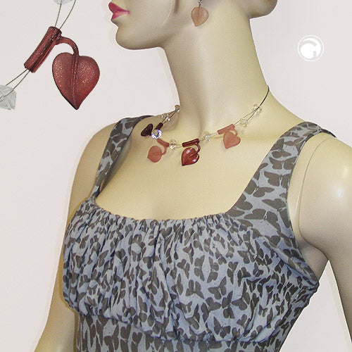 Chain wire chain 4x leaves red glitter plastic beads 44cm