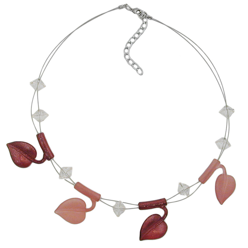 Chain wire chain 4x leaves red glitter plastic beads 44cm