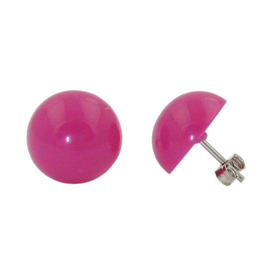 Eyrnalokkar úr plasti, 13 mm, bleikum rósum og glansandi, hálfhringlaga, kúplum.