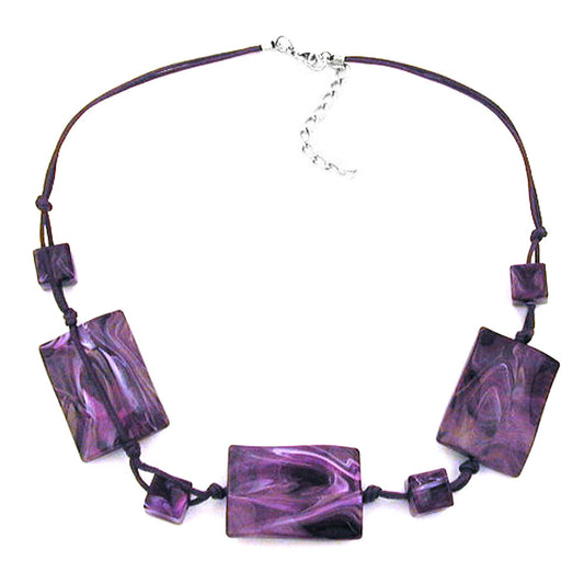 Keðja 3x 35x25mm ferköntuð bylgjað fjólublátt marmara 45cm