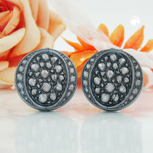 Eyrnalokkar með klemmu, 22 mm diskur, mósaík, silfurgrá plasthnappur