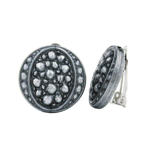 Eyrnalokkar með klemmu, 22 mm diskur, mósaík, silfurgrá plasthnappur