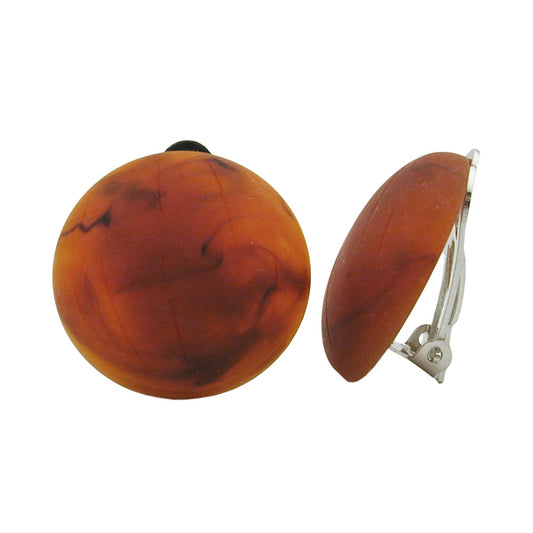 Eyrnalokkar með klemmu, 22 mm, sprunginn ryðbrúnn marmarahnappur úr mattri plasti