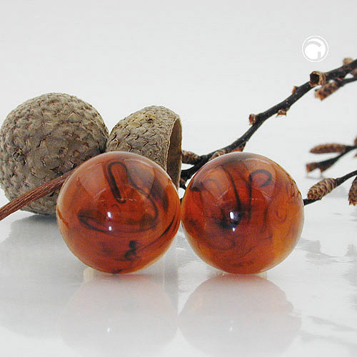 Eyrnalokkar með klemmu, 18 mm, brúnn marmari, glansandi plasthnappur